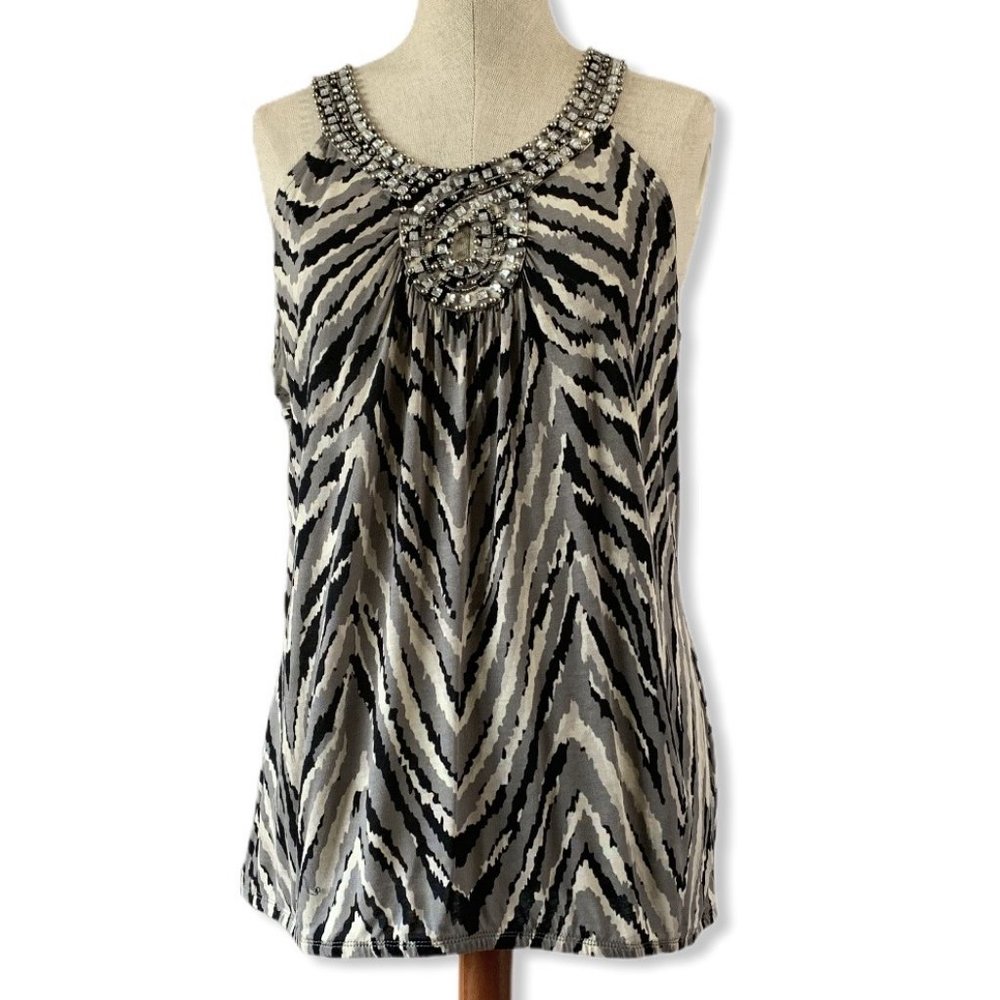 INC Embellished Animal print Keyhole Top